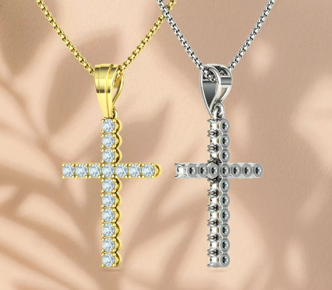 27mm Diamond Cross Unique Design Necklace Pendant 3D print model
