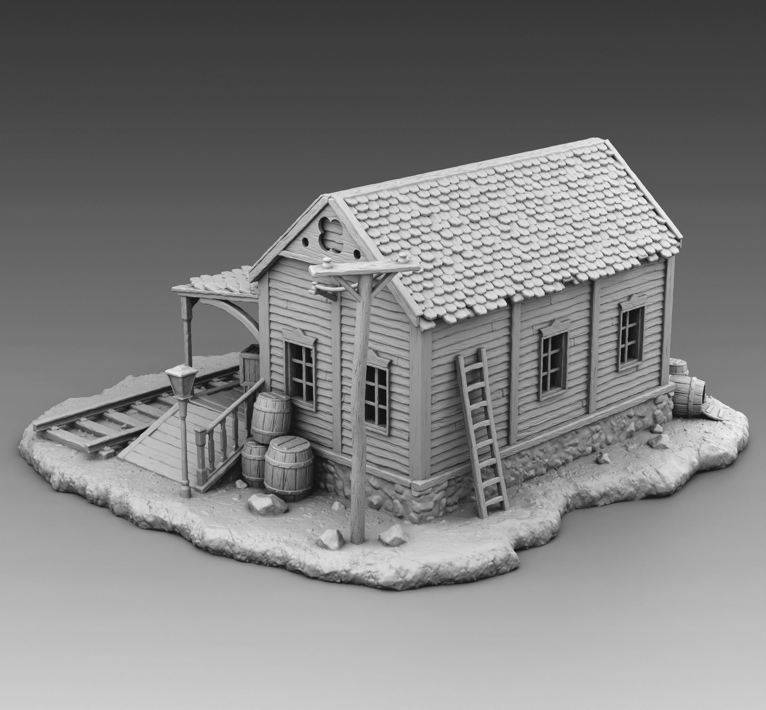 Station train with tracks and house 3D print model_2