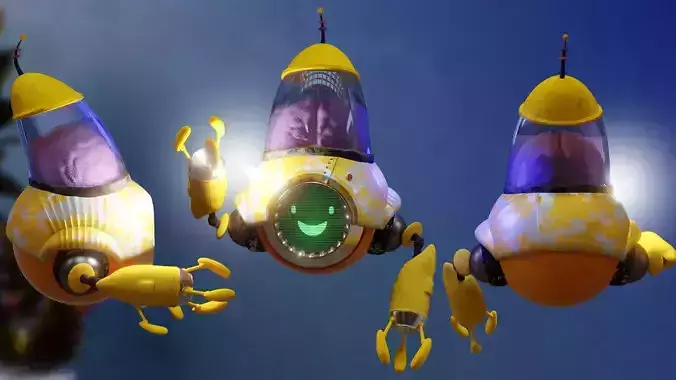 Reboot spaceship flying in sky