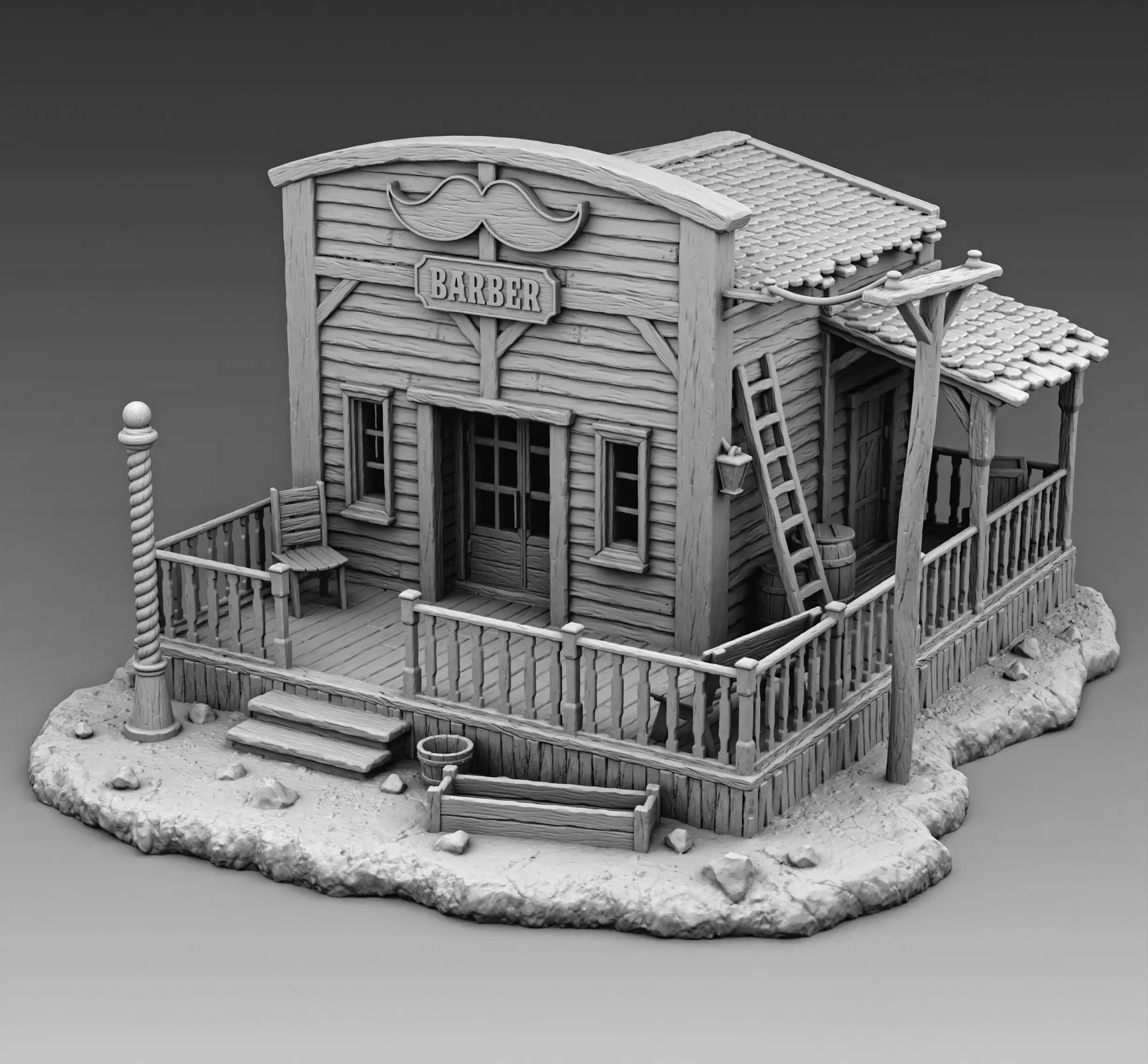 Barber building with porch 3D print model_0