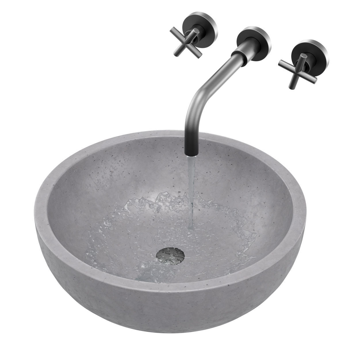 Gray architectural concrete Bowl sink 3D model_1