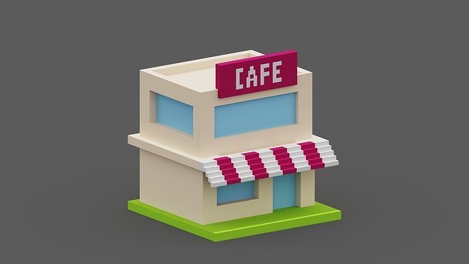 Voxel Cafe Low-poly 3D model