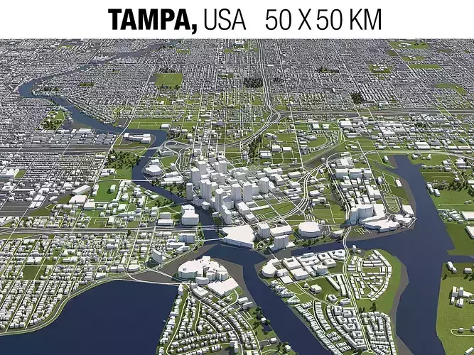 Tampa 50x50km 3D City Map