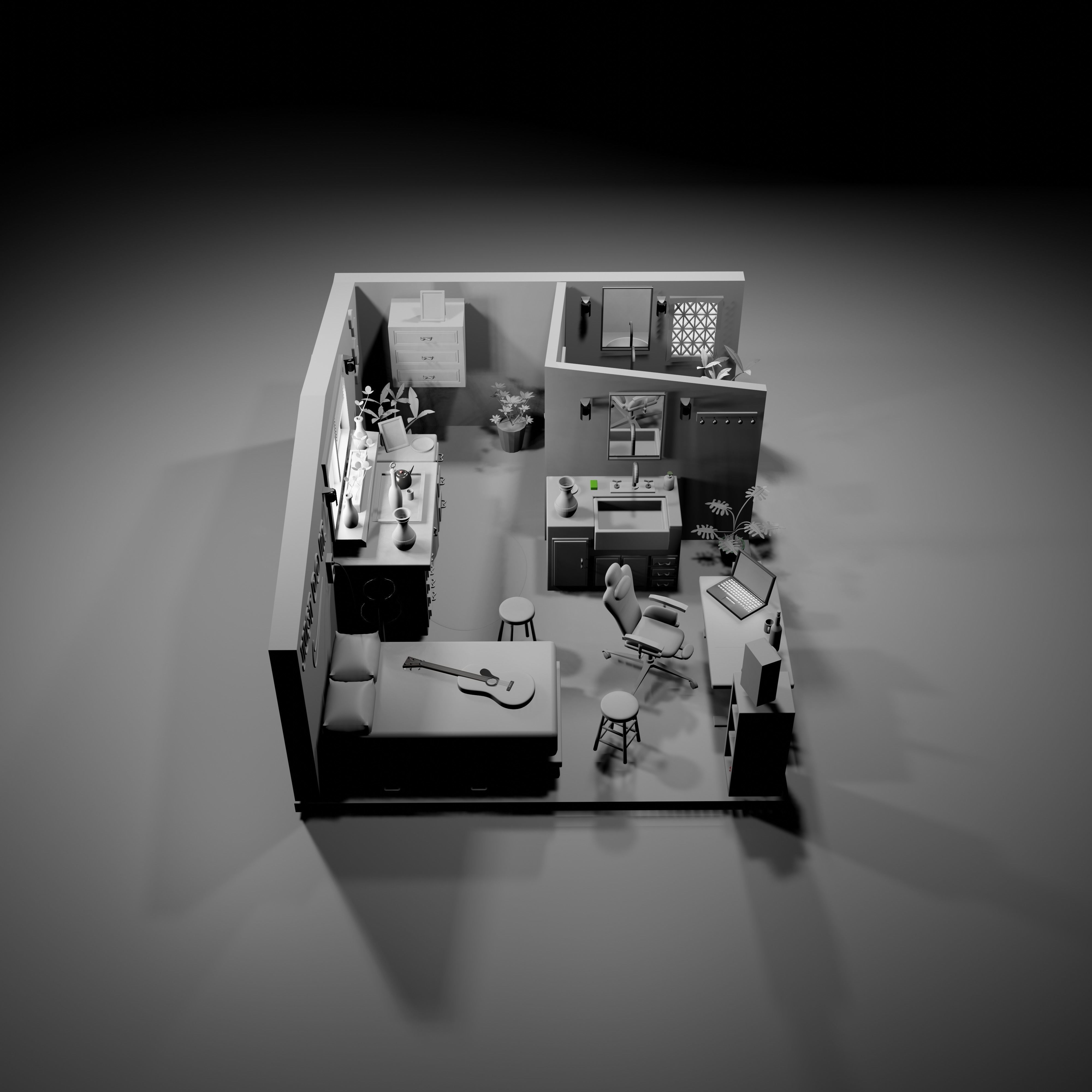 isometric room Low-poly 3D model_2