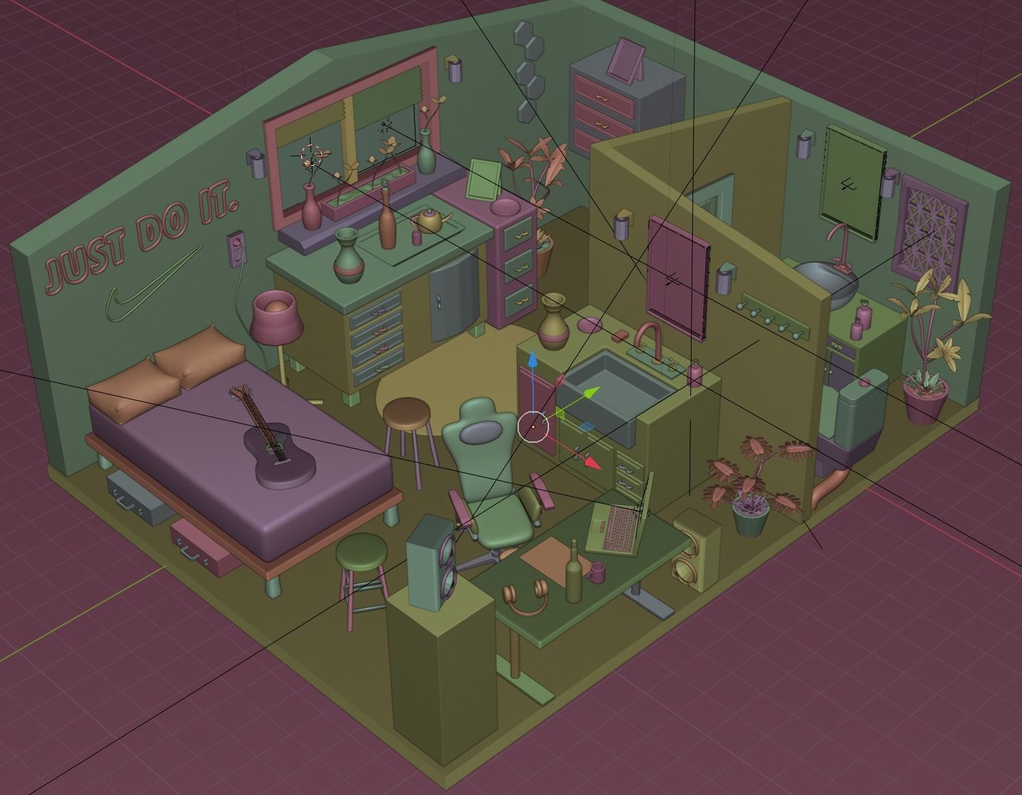 isometric room Low-poly 3D model_3