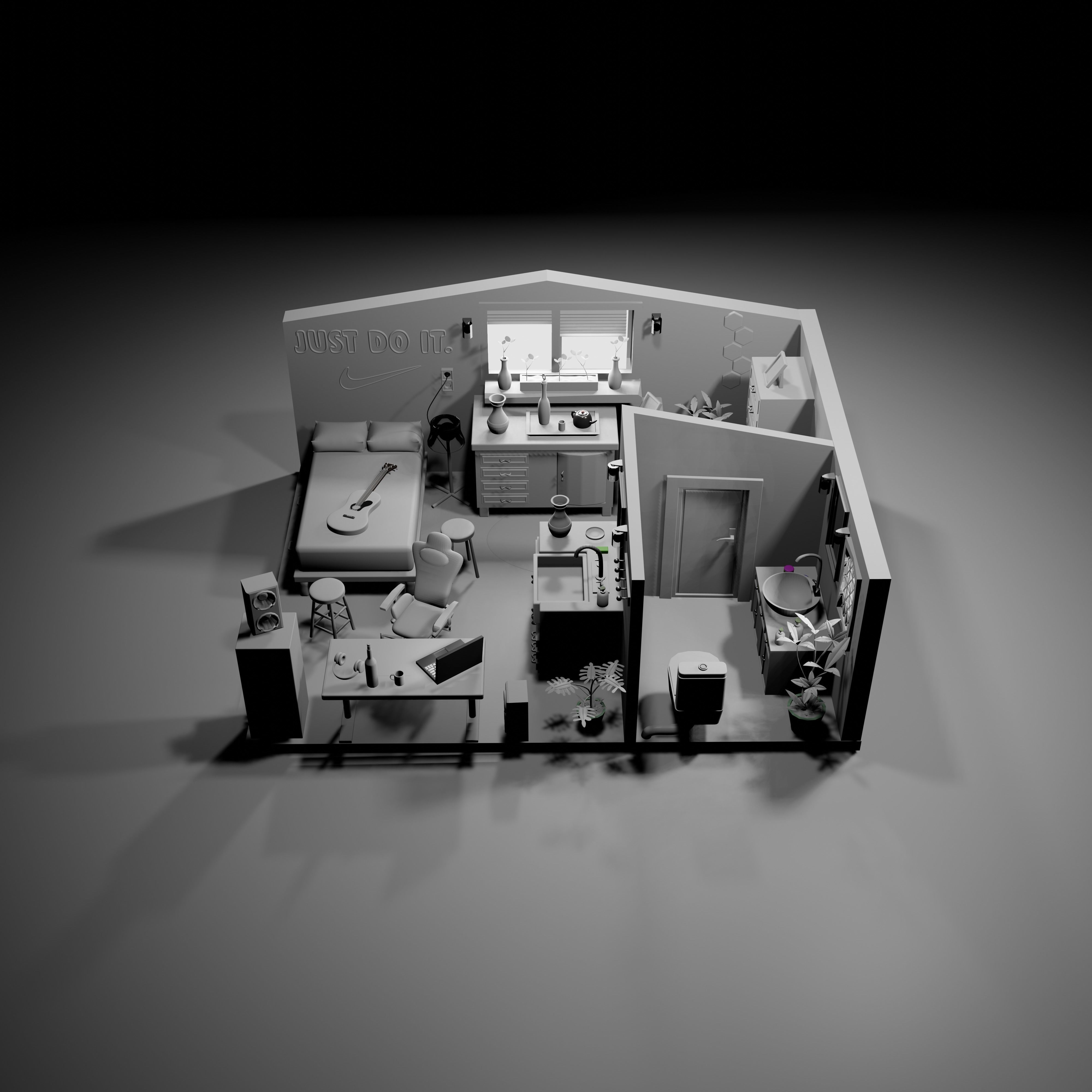 isometric room Low-poly 3D model_1