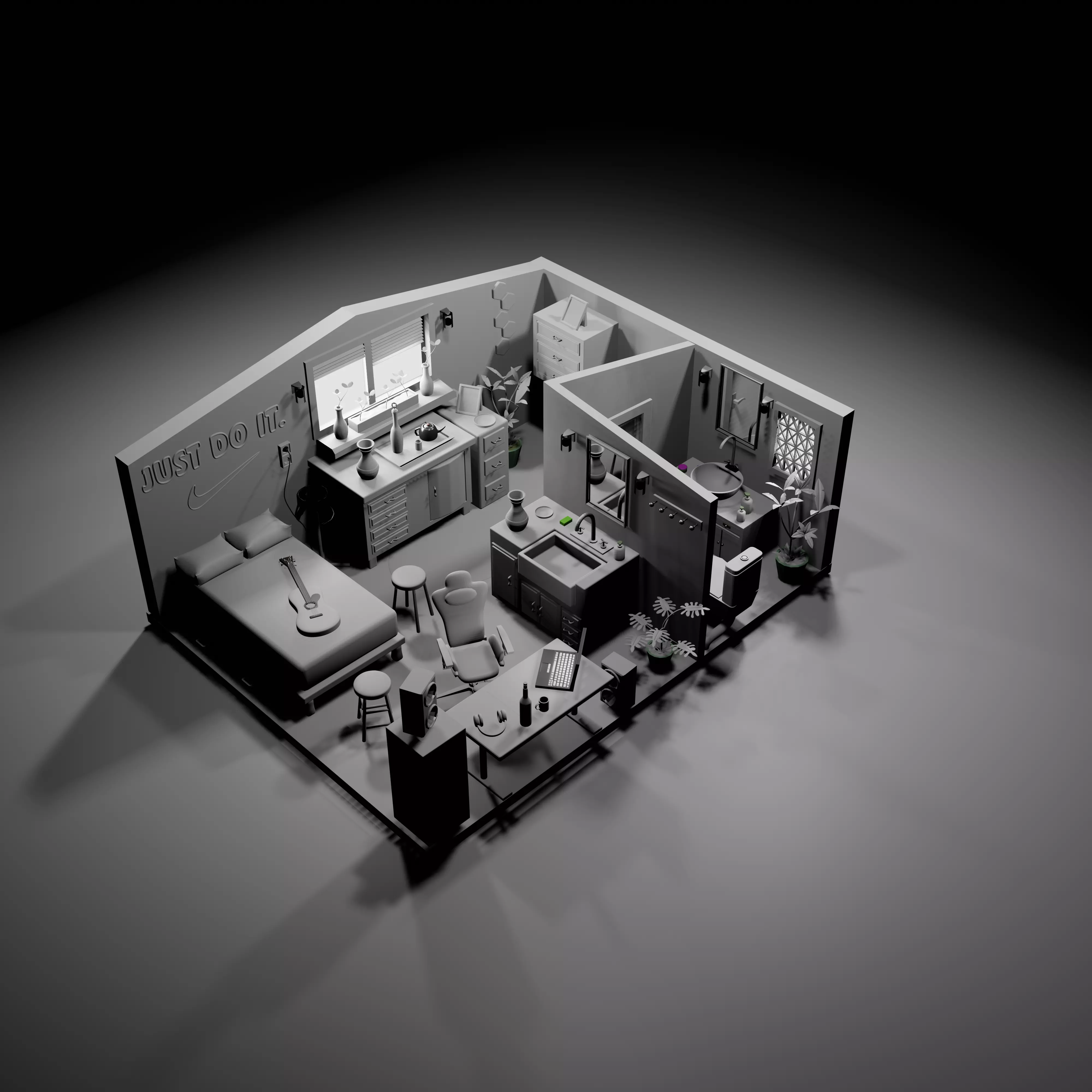 isometric room Low-poly 3D model_0