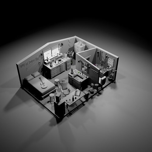 isometric room Low-poly 3D model
