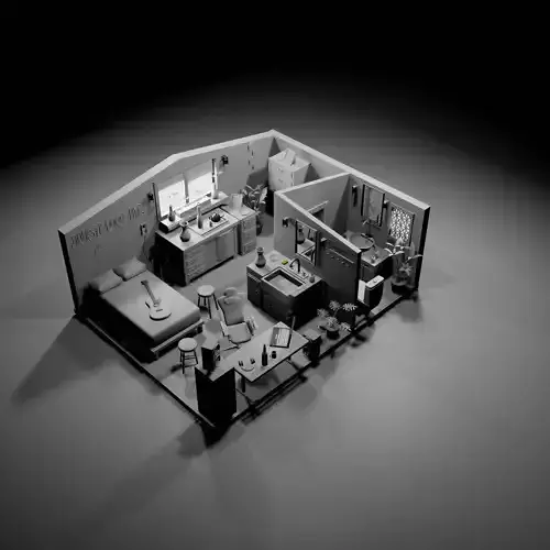 isometric room Low-poly 3D model