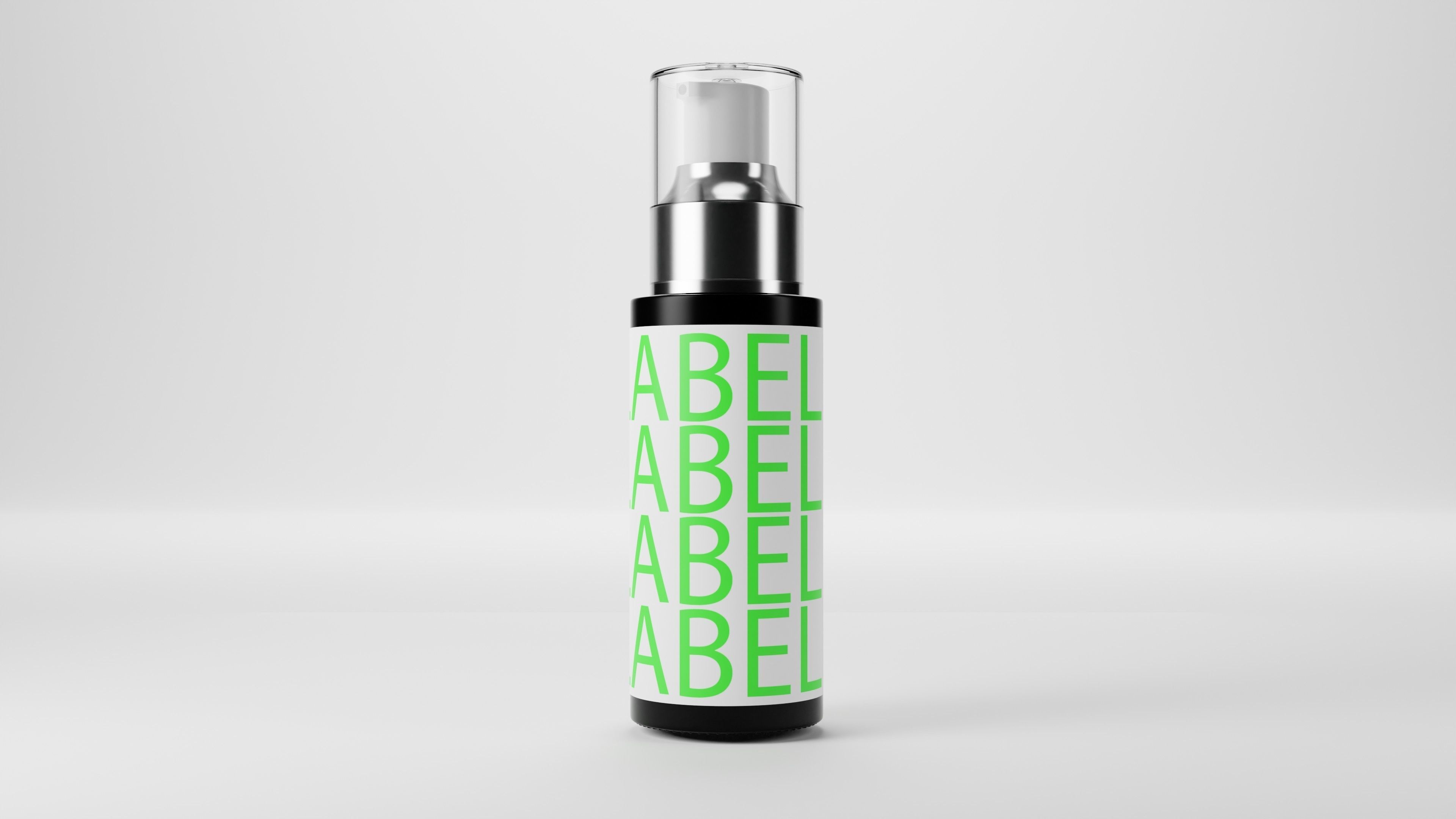 Airless Frosted Glass with Transparent Plastic Cap and Label 3D model_2