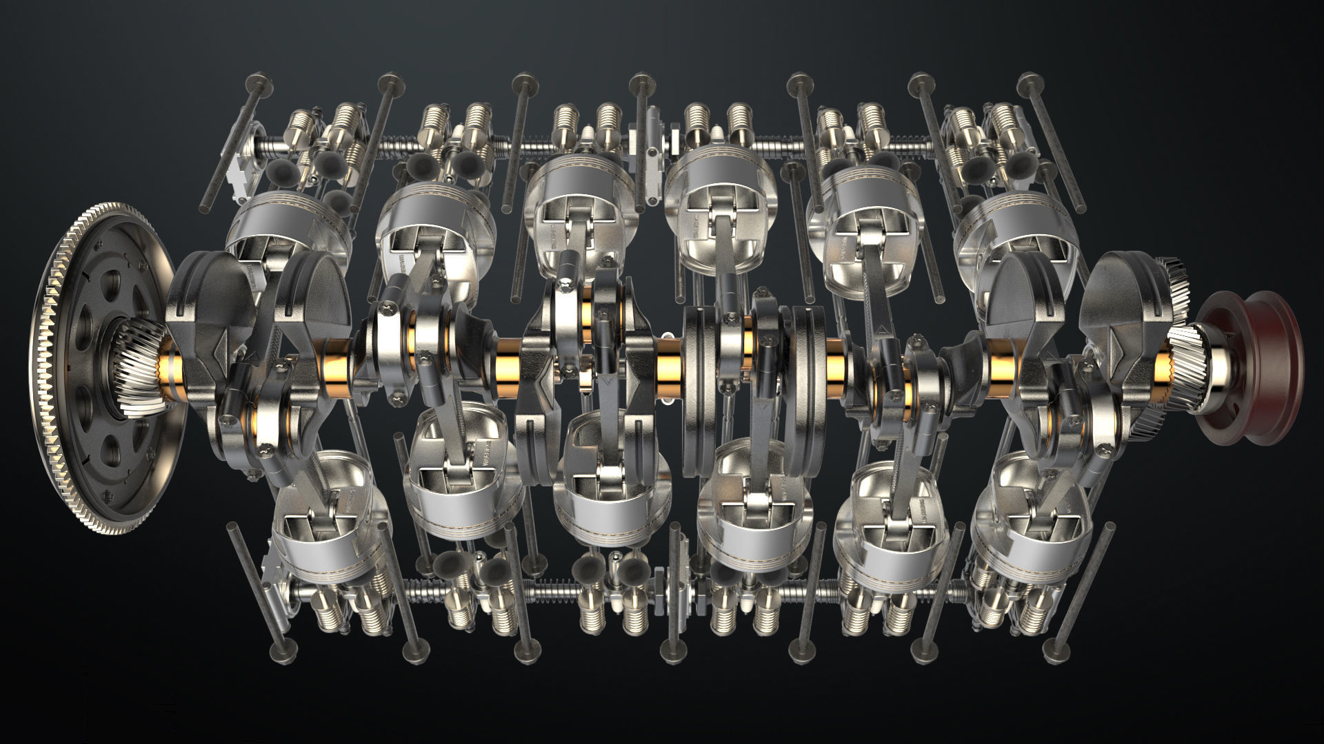V12 Engine Working Animated 3D model_28