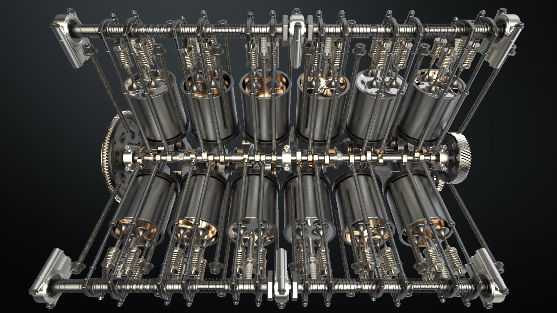 V12 Engine Working Animated 3D model_25