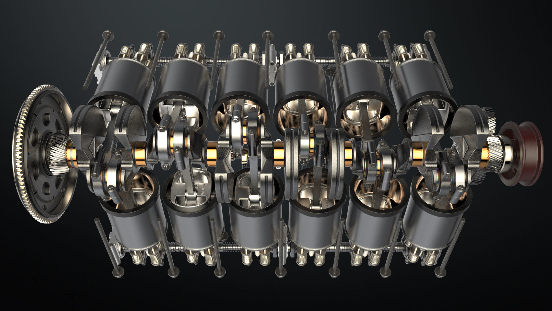 V12 Engine Working Animated 3D model_27