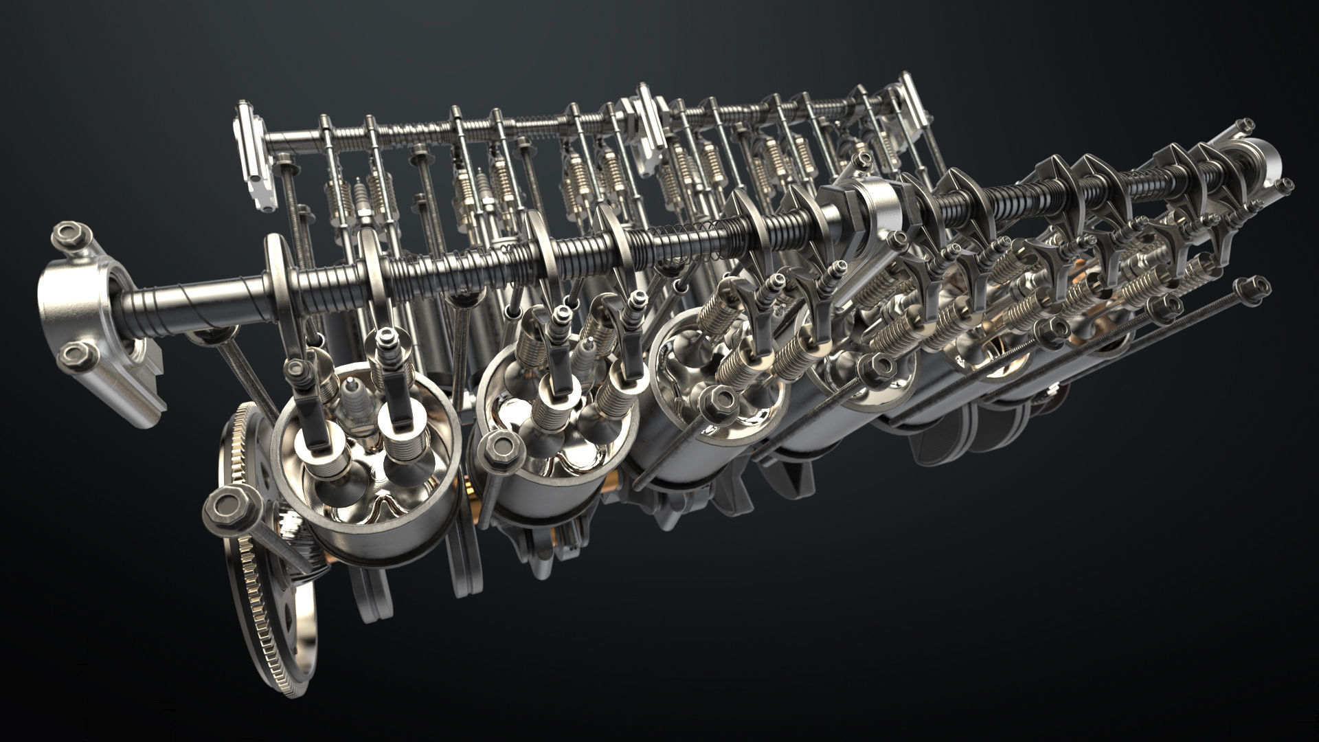 V12 Engine Working Animated 3D model_7