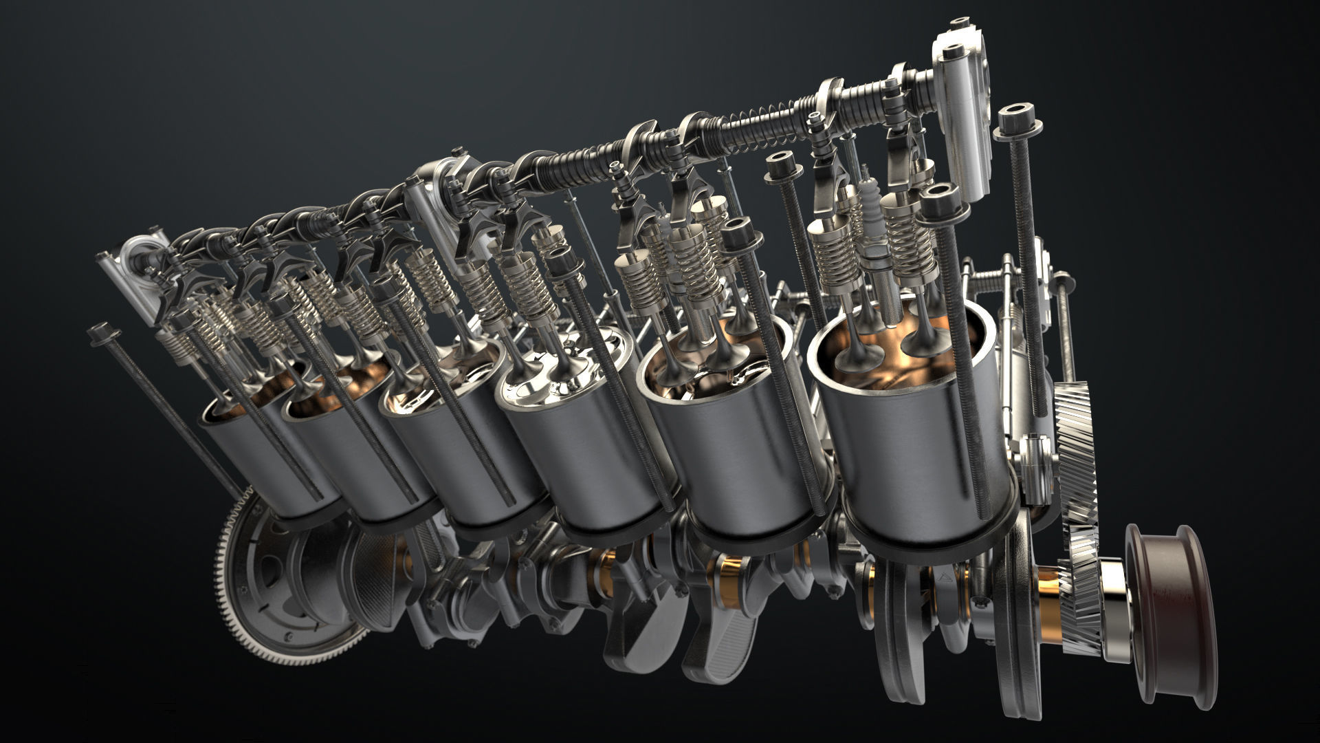 V12 Engine Working Animated 3D model_8
