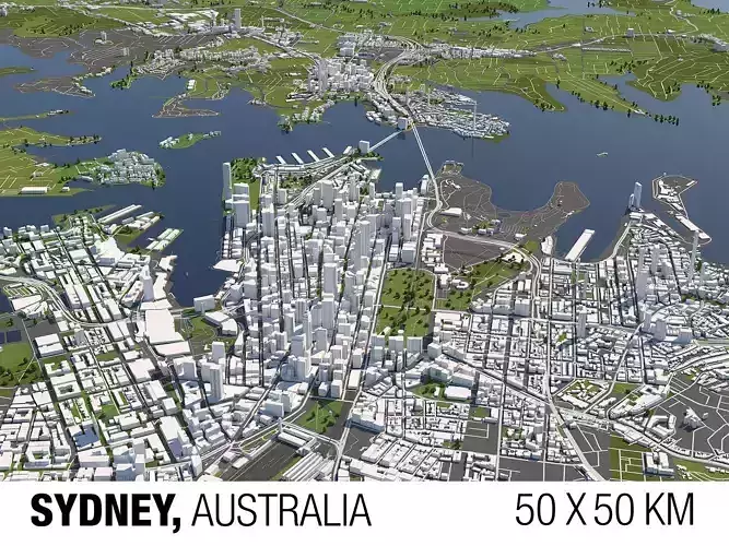Sydney Australia 50x50km 3D City Map 3D model