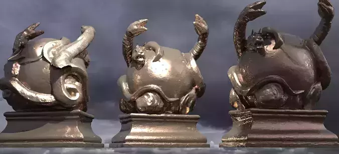 Twin Serpent around Globe statue 3D model