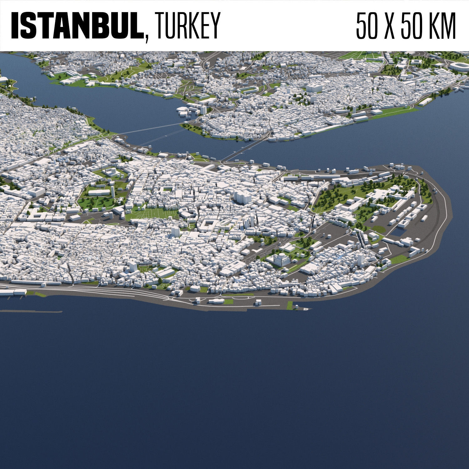 Istanbul Turkey 50x50km City 3D Map 3D model_28