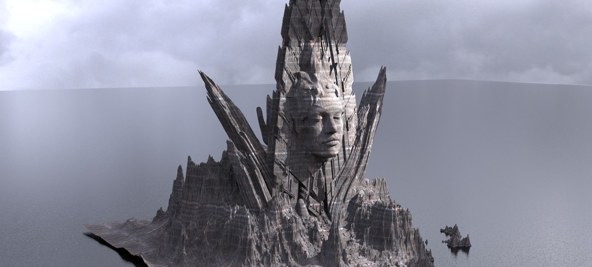 Ancient Athena Sci-Fi Mountain Monolith 7 3D model_1