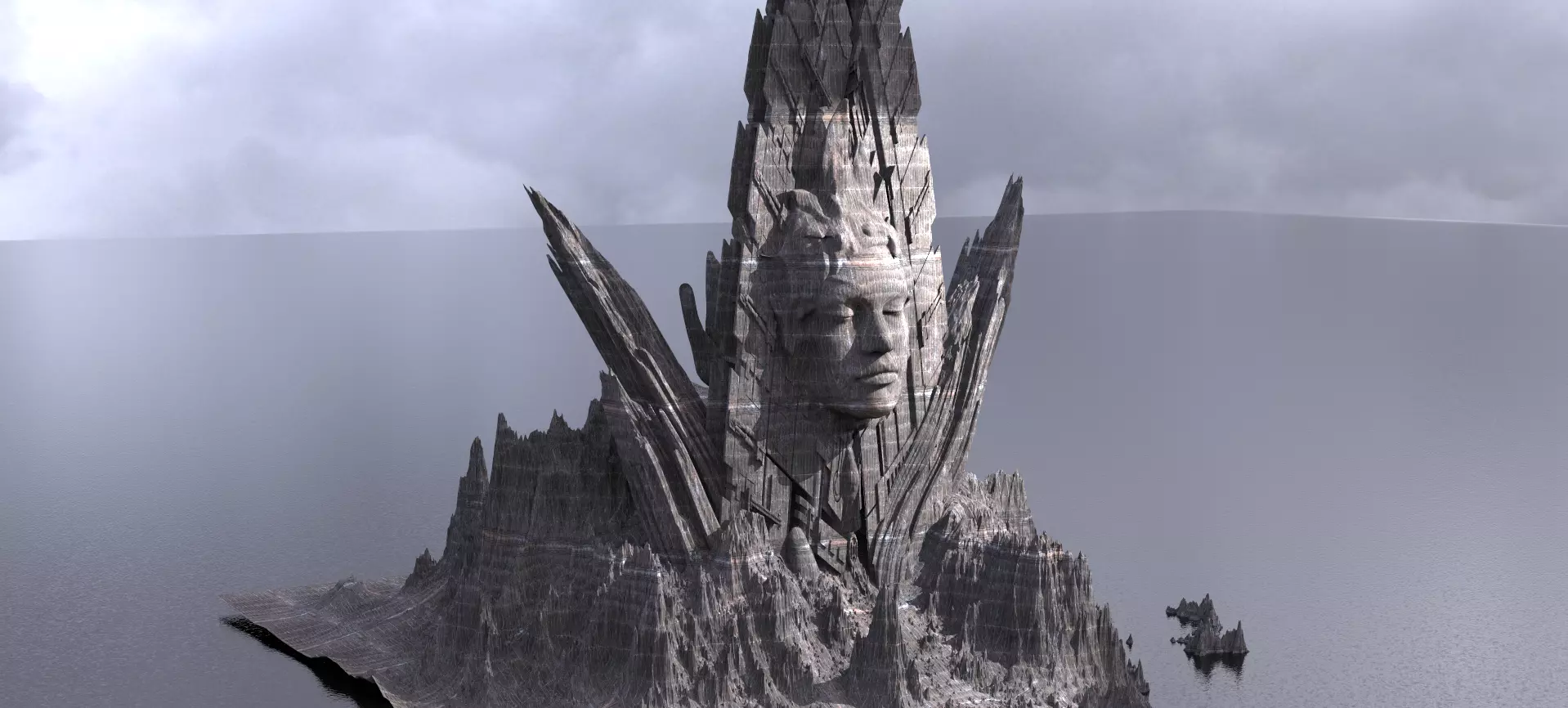 Ancient Athena Sci-Fi Mountain Monolith 7 3D model_0