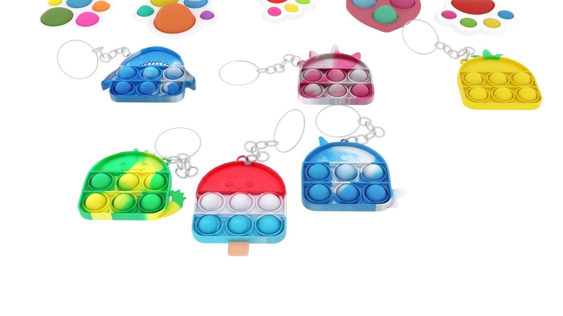 Simple Dimples and Pop It Fidget Toy Keychains Set 3D model_11