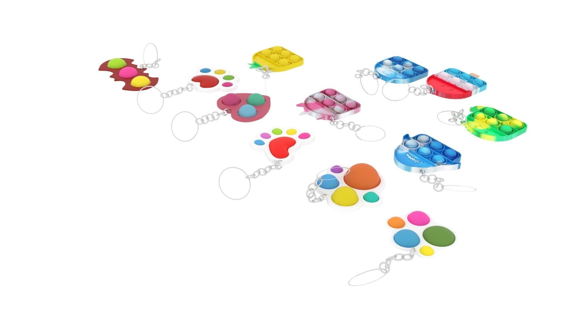 Simple Dimples and Pop It Fidget Toy Keychains Set 3D model_3