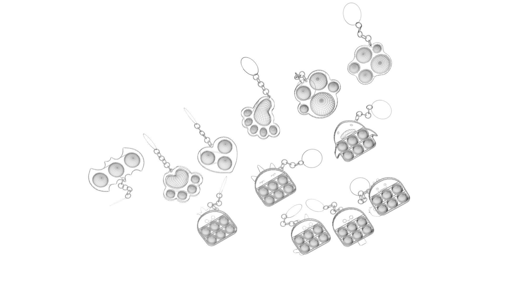 Simple Dimples and Pop It Fidget Toy Keychains Set 3D model_26