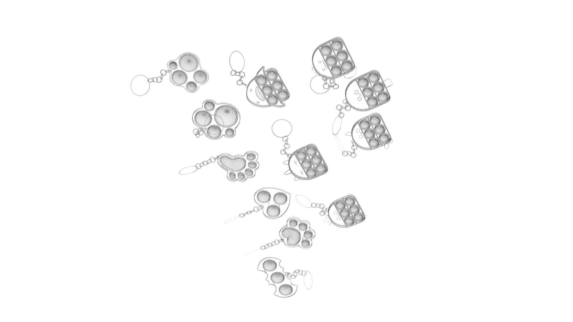 Simple Dimples and Pop It Fidget Toy Keychains Set 3D model_23