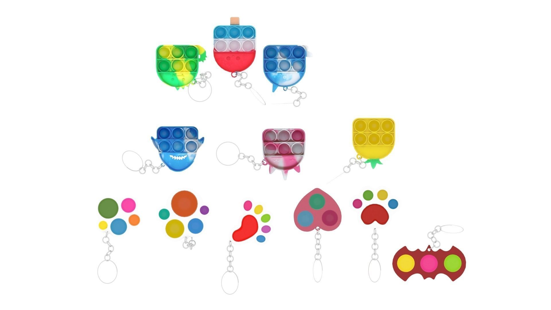 Simple Dimples and Pop It Fidget Toy Keychains Set 3D model_13