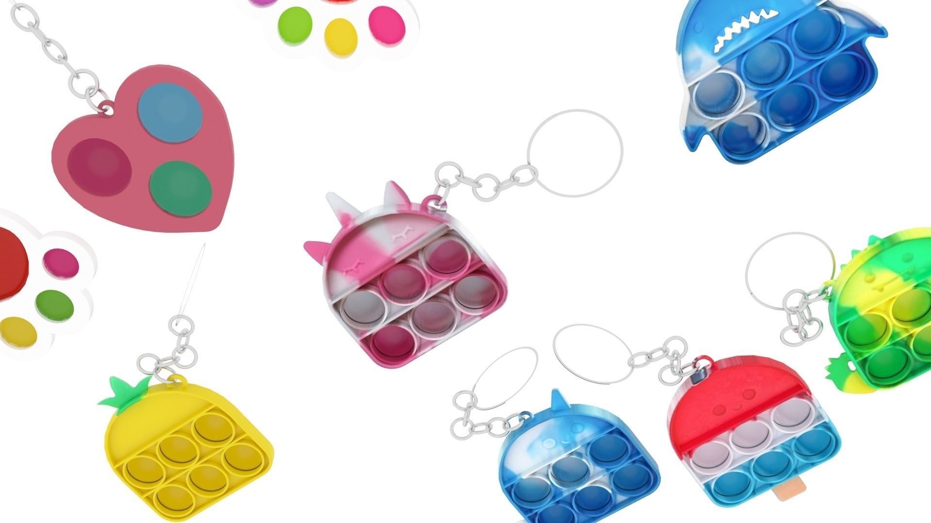 Simple Dimples and Pop It Fidget Toy Keychains Set 3D model_10