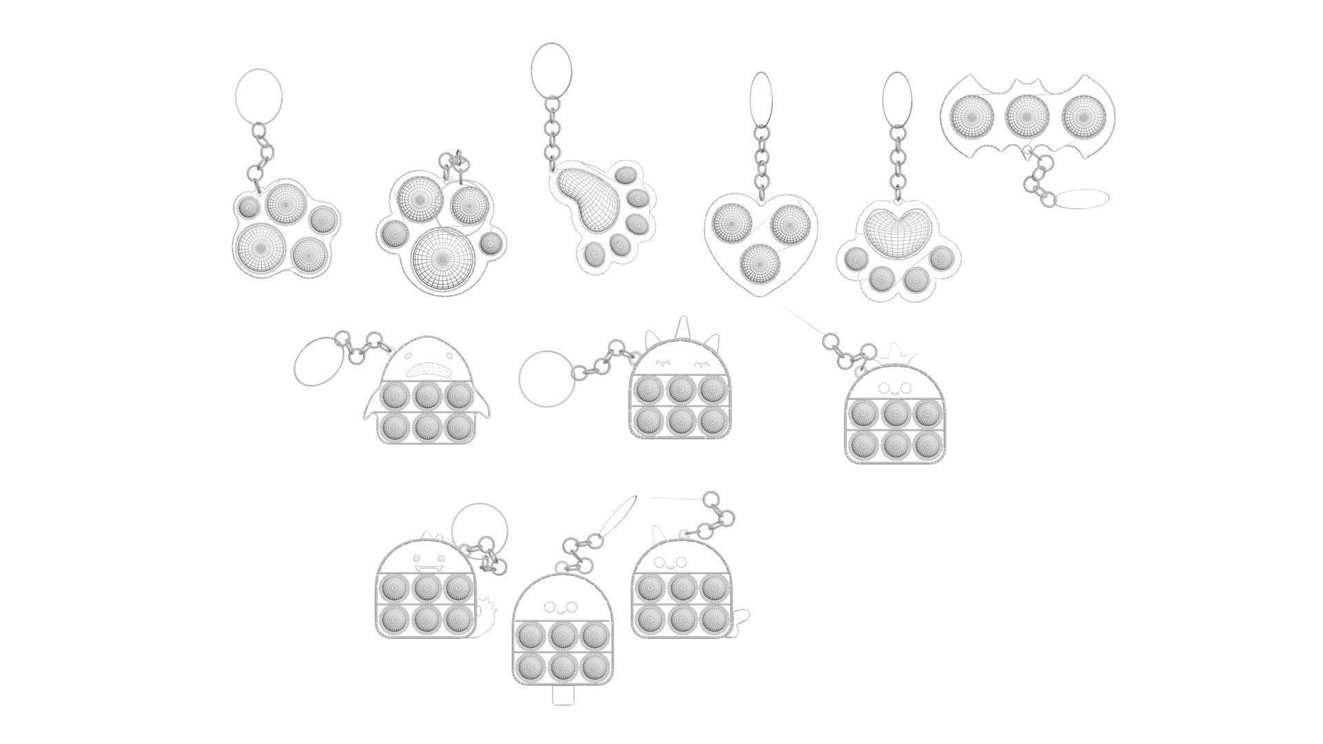 Simple Dimples and Pop It Fidget Toy Keychains Set 3D model_27