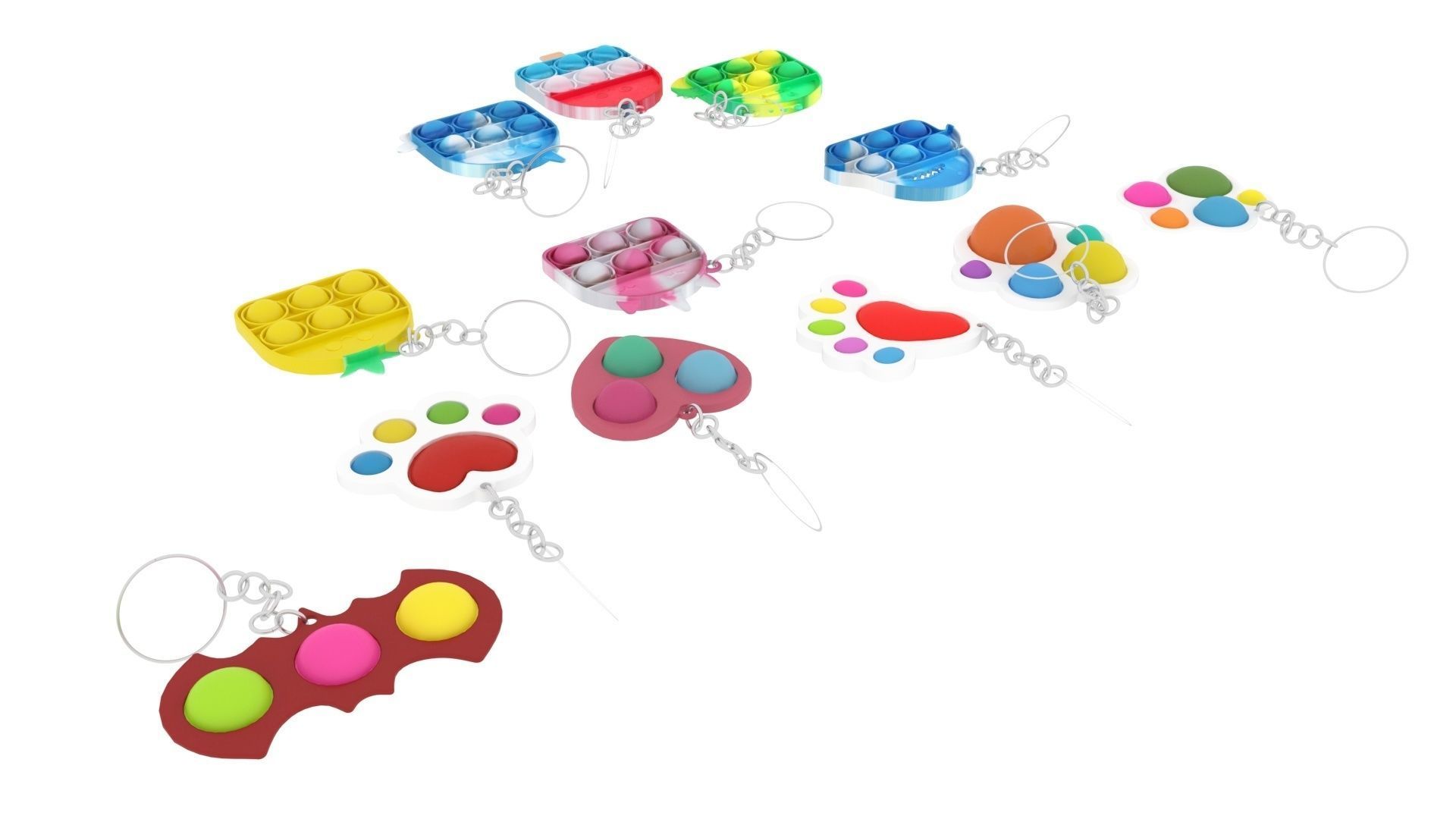 Simple Dimples and Pop It Fidget Toy Keychains Set 3D model_8