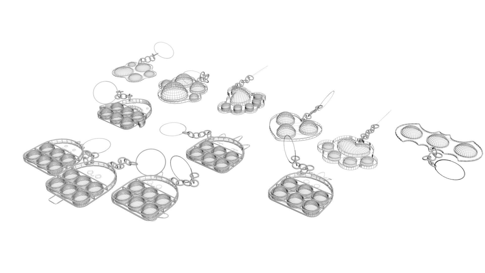 Simple Dimples and Pop It Fidget Toy Keychains Set 3D model_15