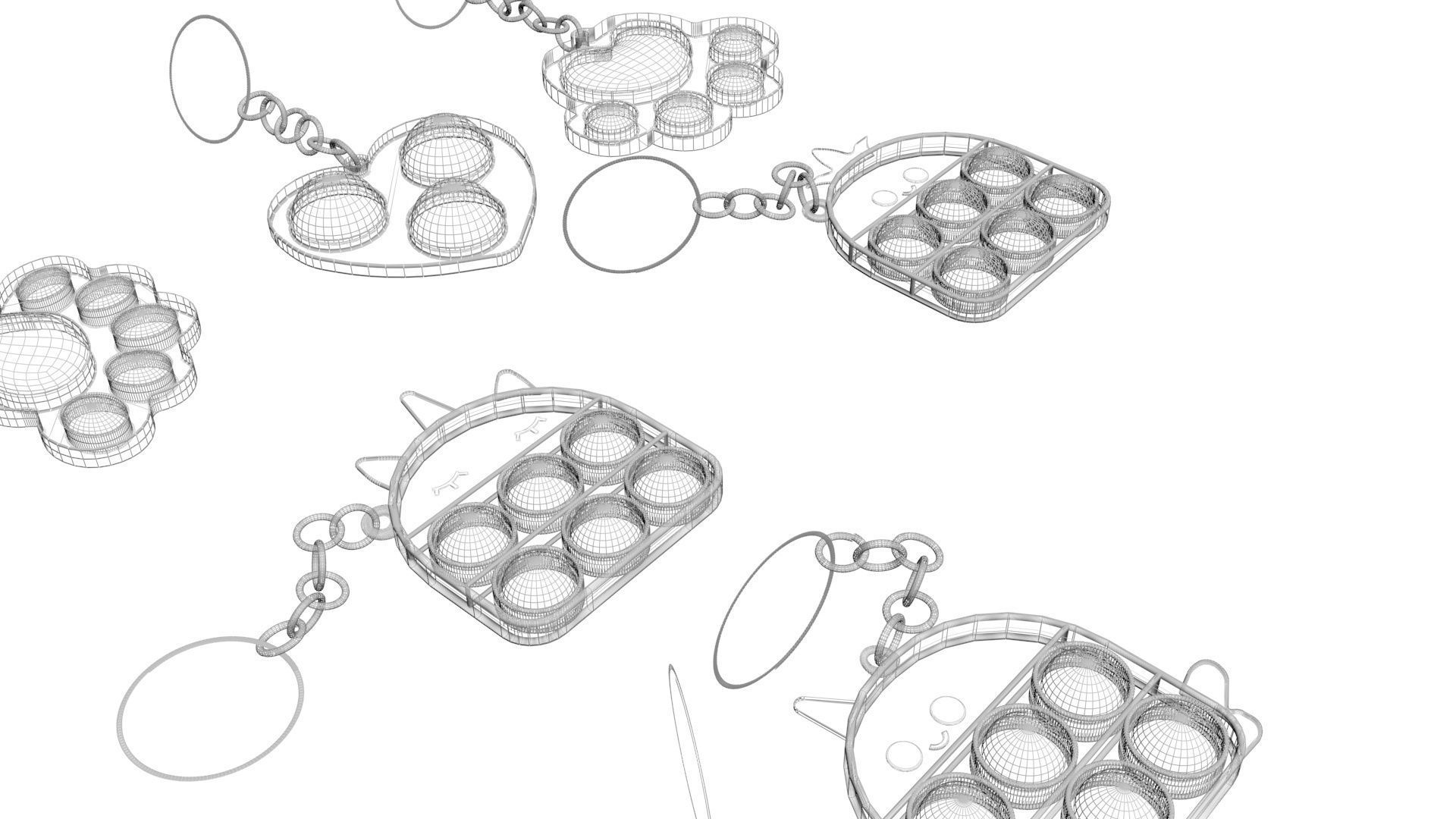 Simple Dimples and Pop It Fidget Toy Keychains Set 3D model_22