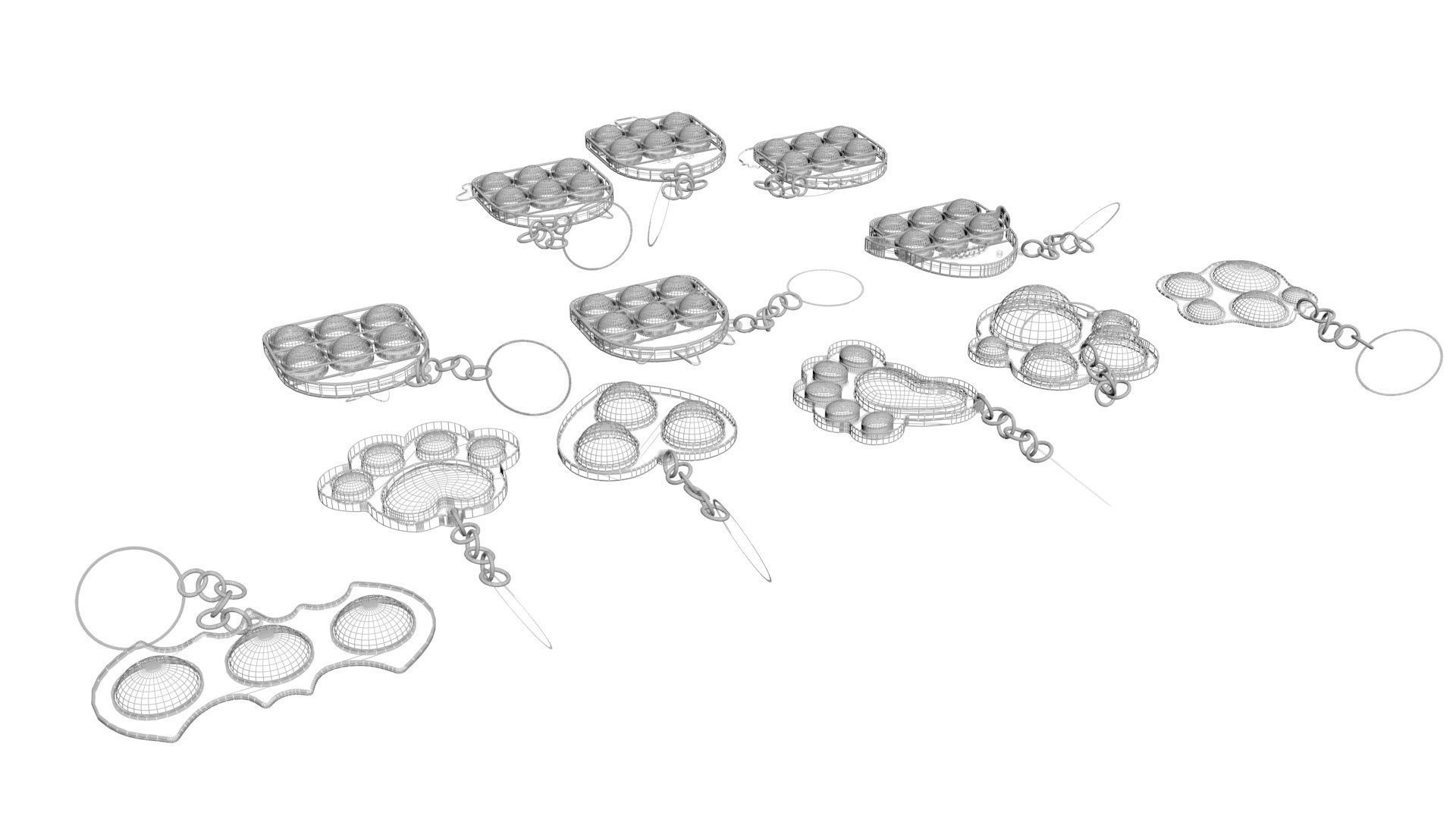 Simple Dimples and Pop It Fidget Toy Keychains Set 3D model_16