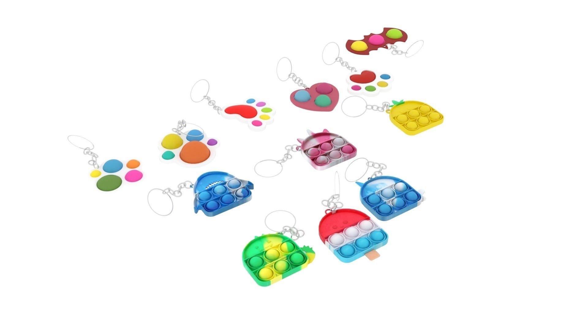 Simple Dimples and Pop It Fidget Toy Keychains Set 3D model_6