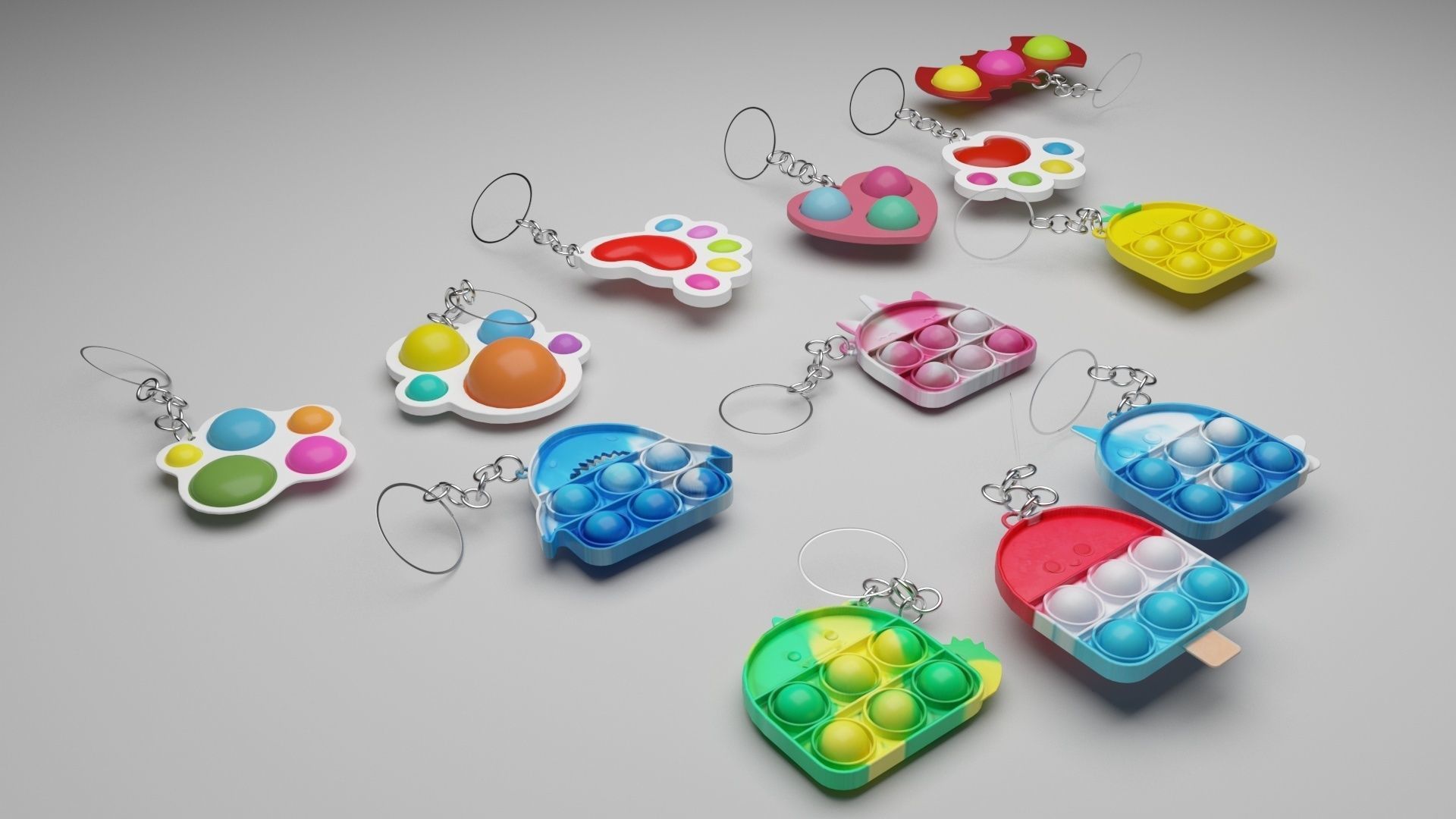 Simple Dimples and Pop It Fidget Toy Keychains Set 3D model_29