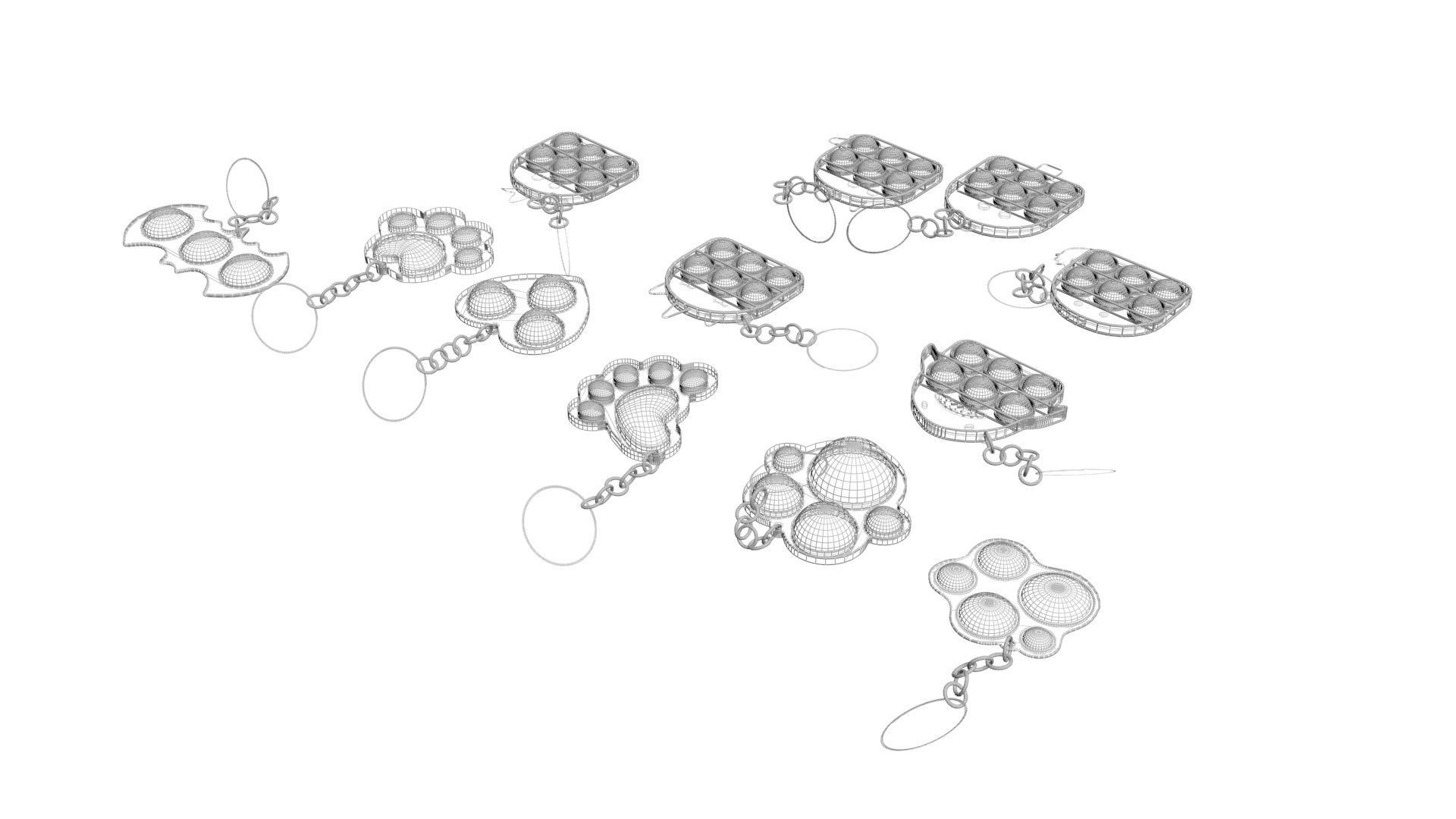 Simple Dimples and Pop It Fidget Toy Keychains Set 3D model_17