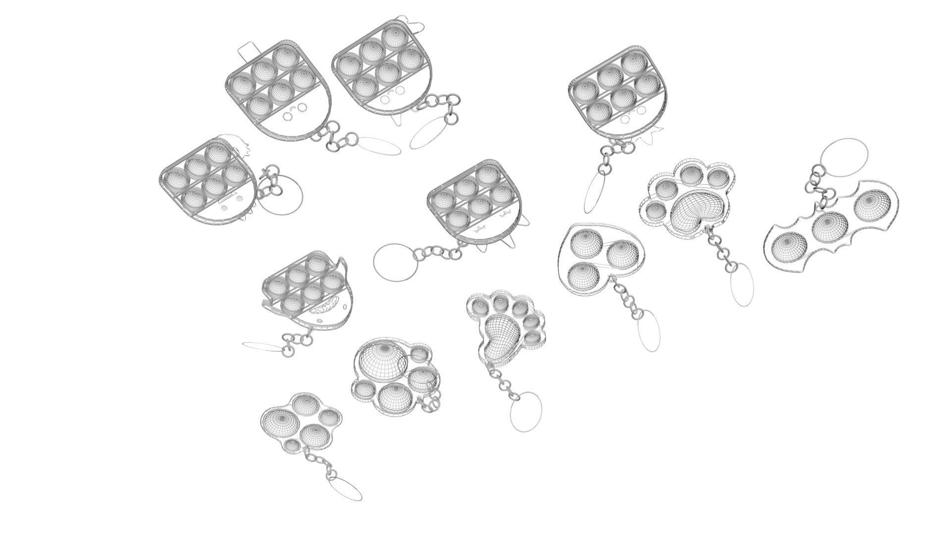 Simple Dimples and Pop It Fidget Toy Keychains Set 3D model_24
