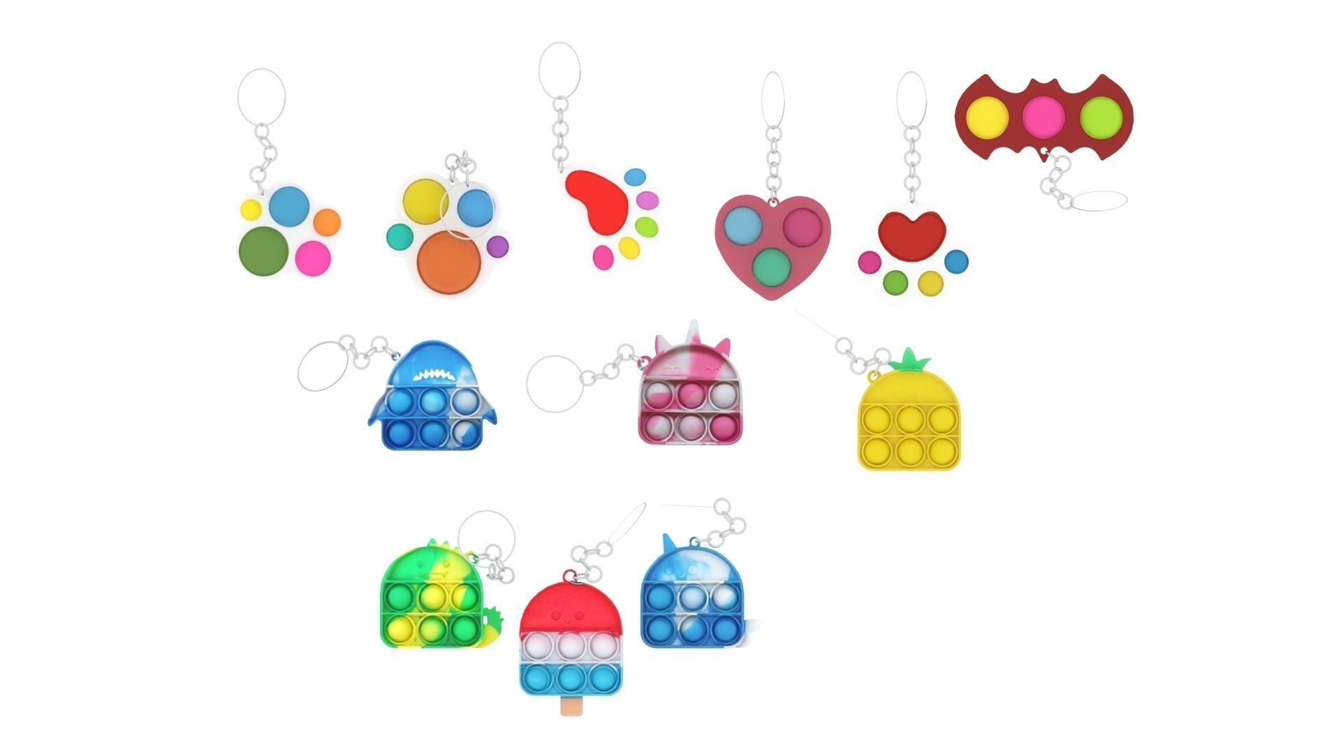 Simple Dimples and Pop It Fidget Toy Keychains Set 3D model_12