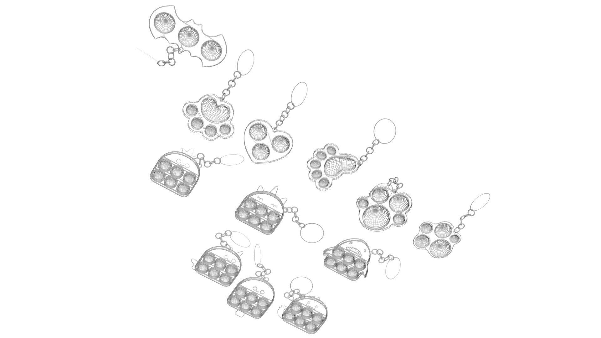 Simple Dimples and Pop It Fidget Toy Keychains Set 3D model_25