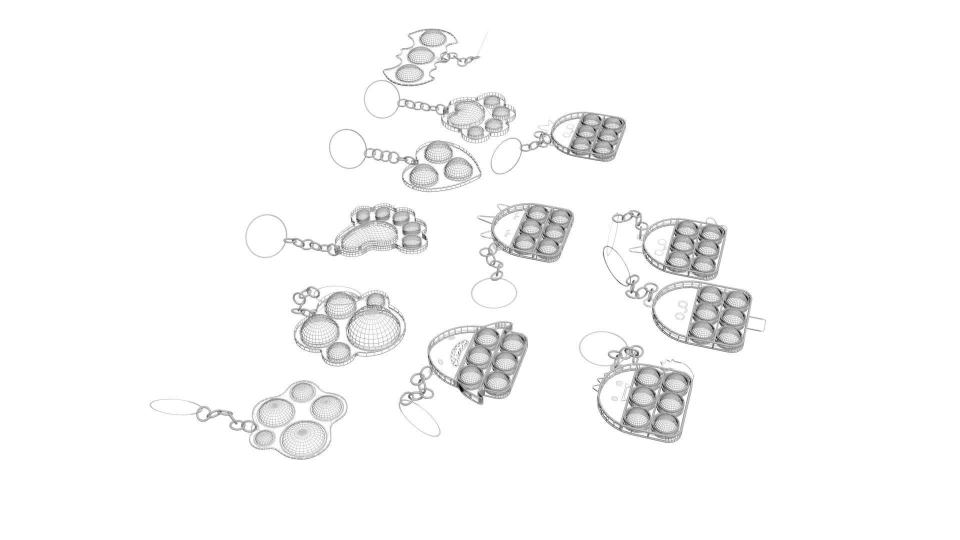 Simple Dimples and Pop It Fidget Toy Keychains Set 3D model_18