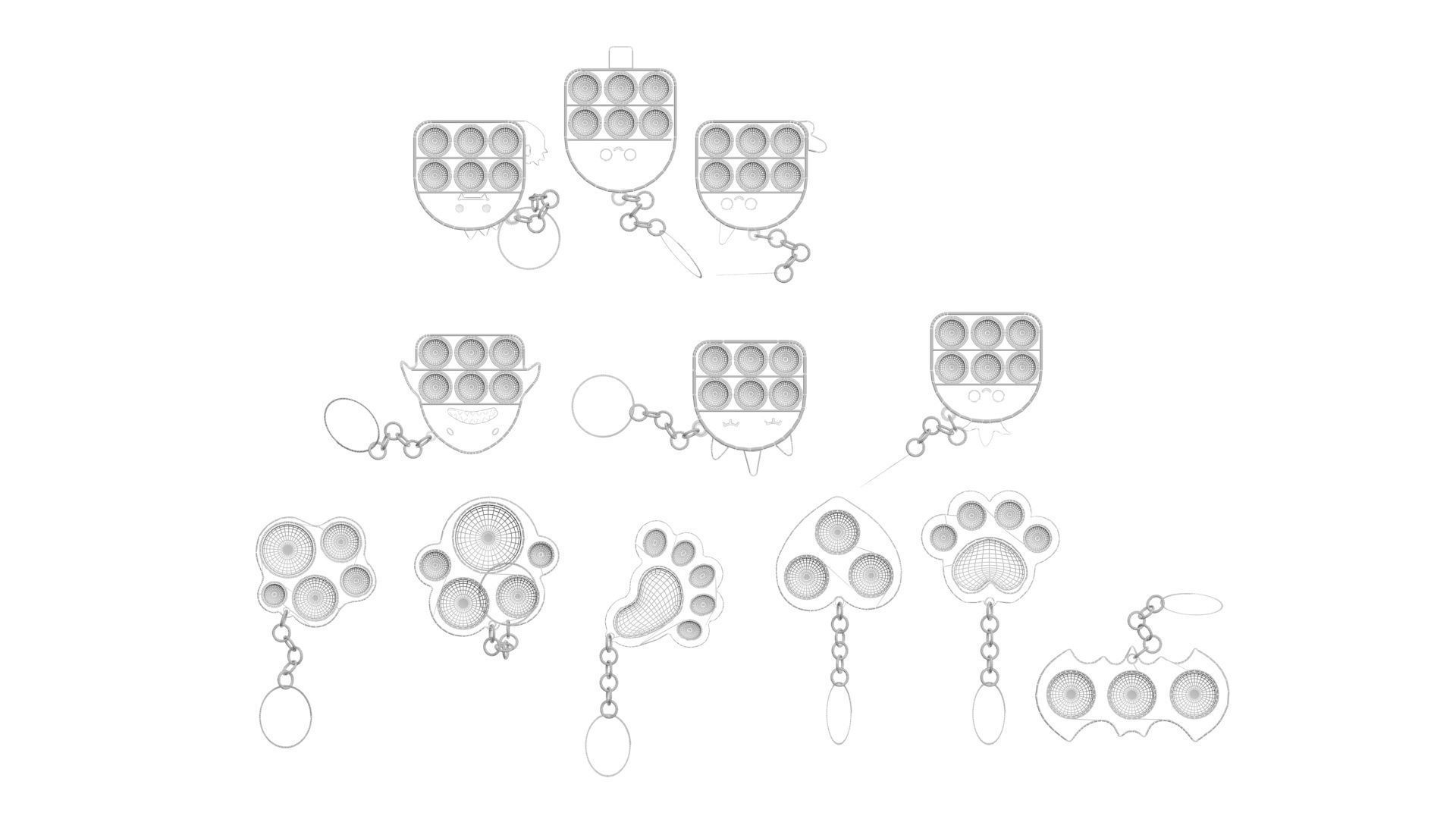 Simple Dimples and Pop It Fidget Toy Keychains Set 3D model_28
