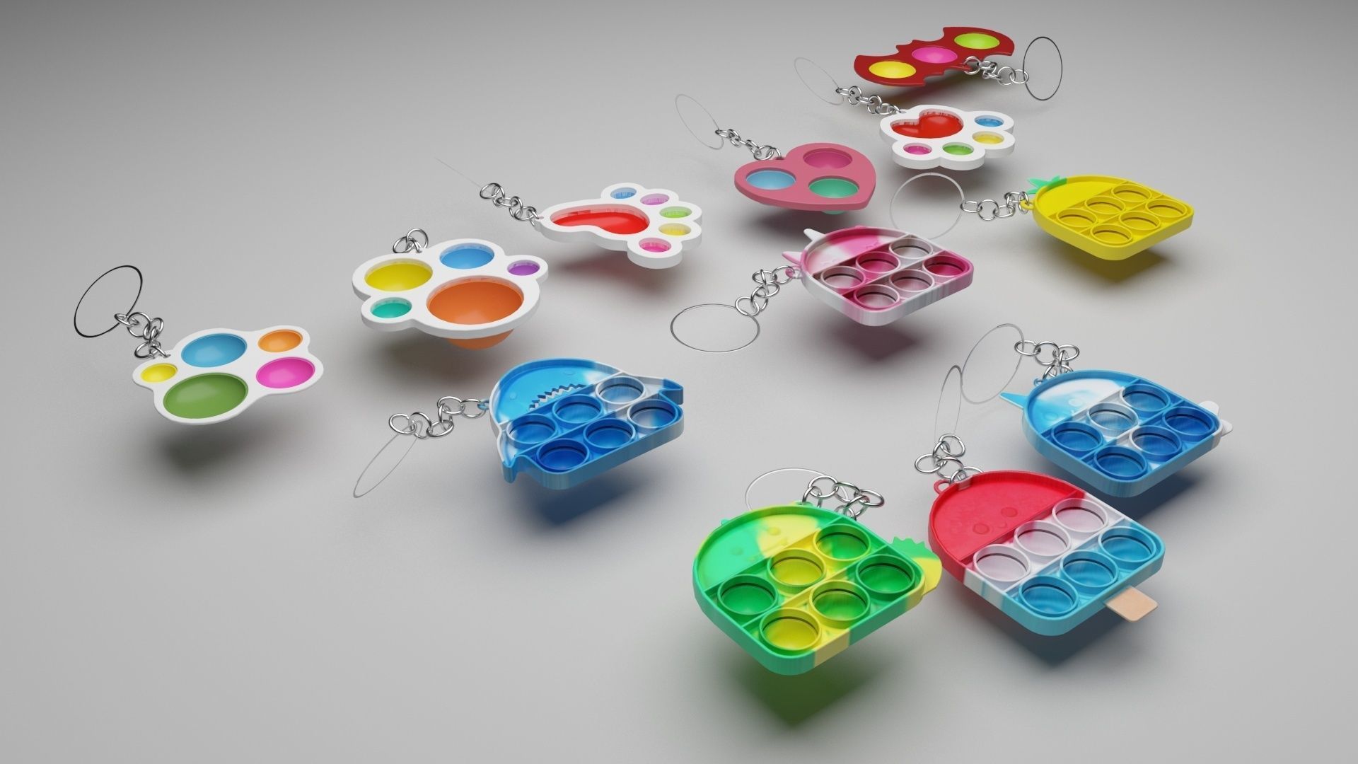 Simple Dimples and Pop It Fidget Toy Keychains Set 3D model_30