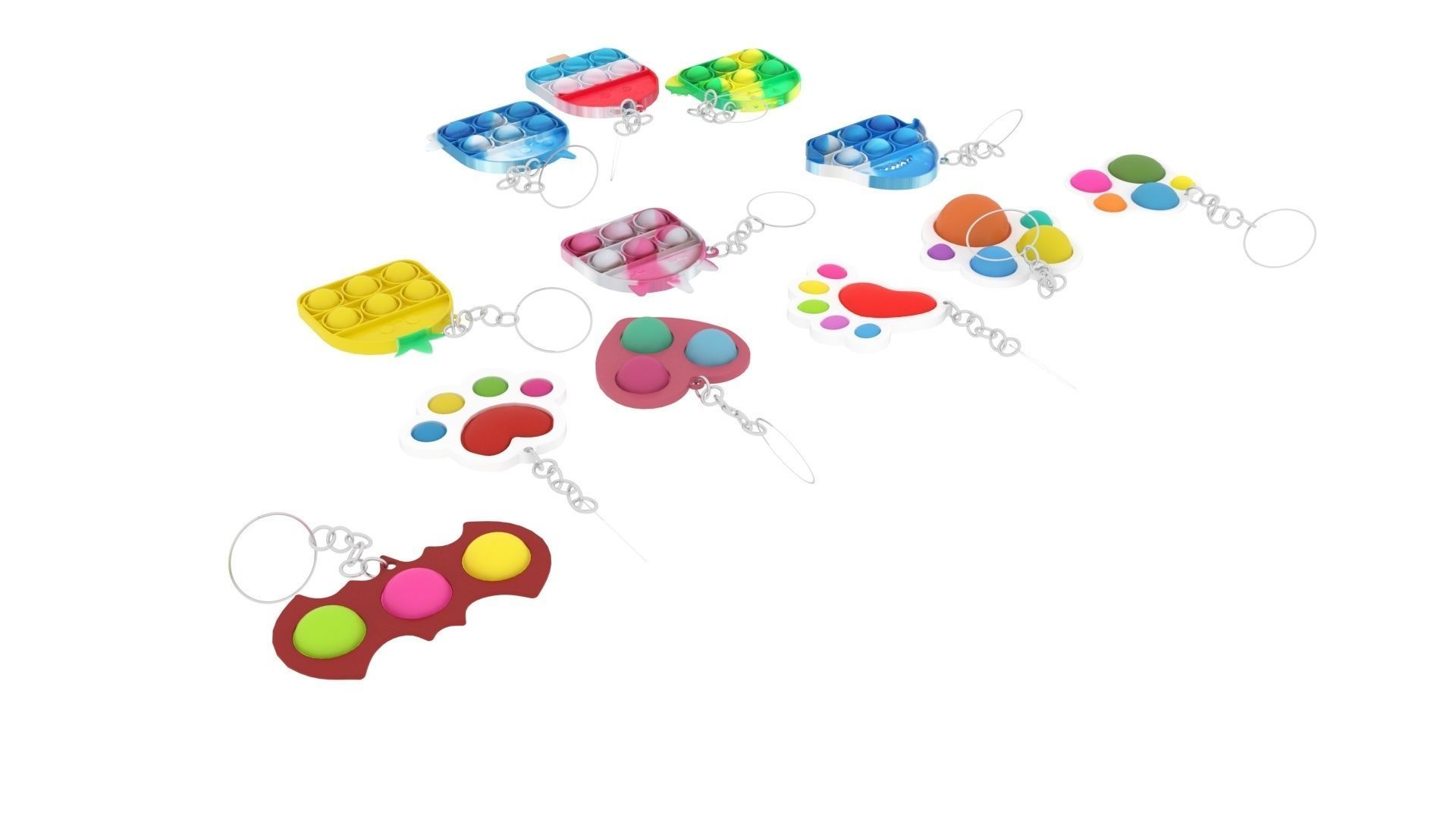 Simple Dimples and Pop It Fidget Toy Keychains Set 3D model_4