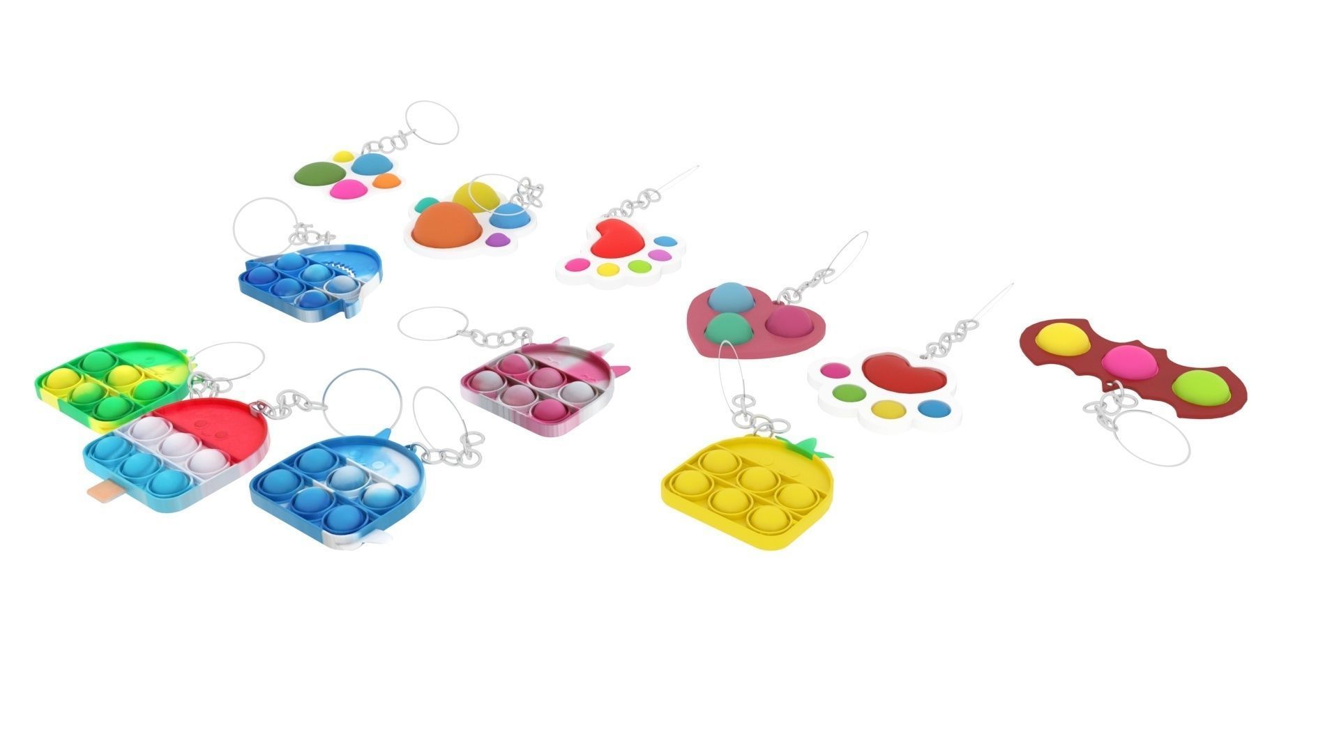 Simple Dimples and Pop It Fidget Toy Keychains Set 3D model_1