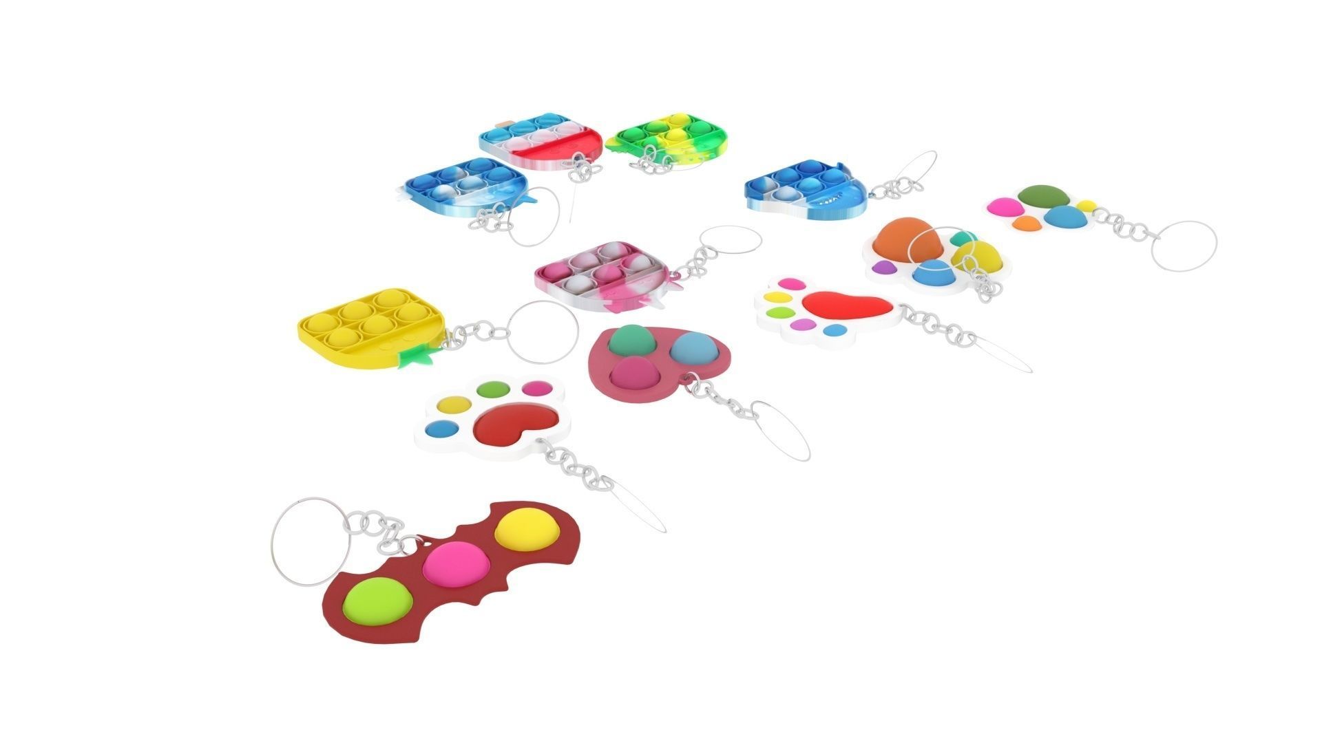 Simple Dimples and Pop It Fidget Toy Keychains Set 3D model_2