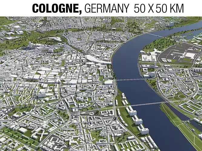 Cologne Germany 50x50km 3D City Map