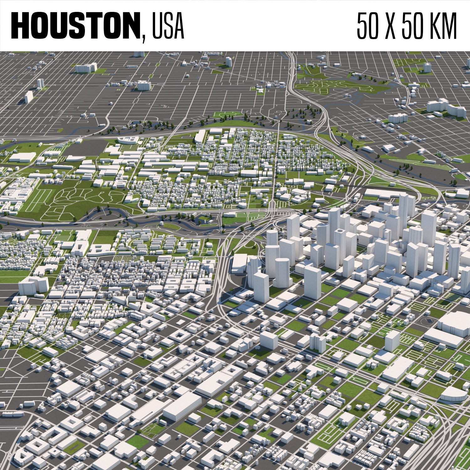 Houston 50x50km 3D City Map 3D model_14
