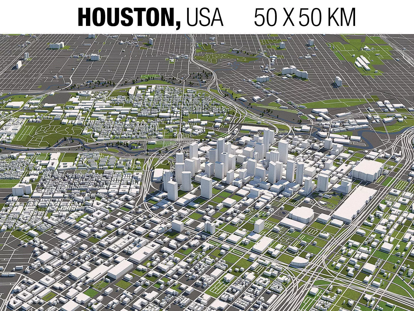 Houston 50x50km 3D City Map 3D model_0